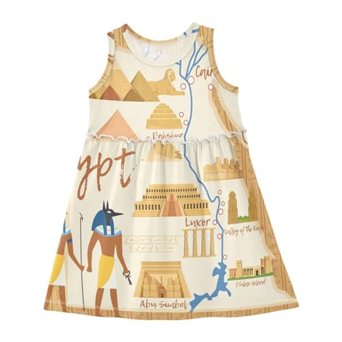 Anantty Mädchen Kleider Pyramiden des Alten Ägypten Ärmellos Sommerkleid Baumwolle Kleid 2-8 Jahre von Anantty