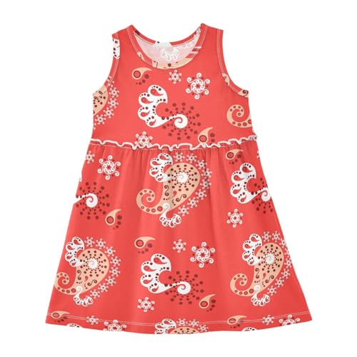 Anantty Mädchen Kleider Roter Paisley Ärmellos Sommerkleid Baumwolle Kleid 2-8 Jahre von Anantty