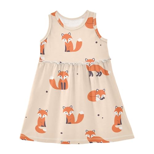 Anantty Mädchen Kleider Süß Fuchs Muster Ärmellos Sommerkleid Baumwolle Kleid 2-8 Jahre von Anantty