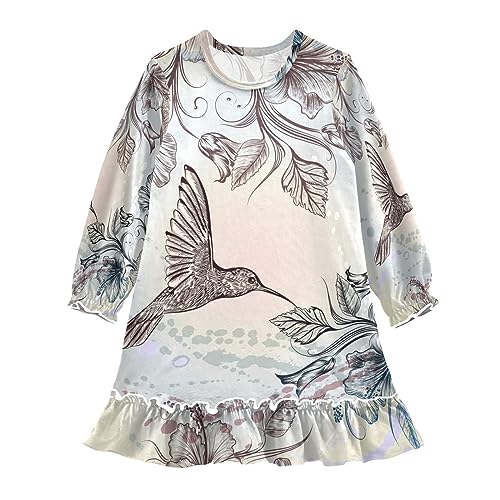 Anantty Mädchen Nachthemd Blumen Blume Tropisch Kolibri Vogel Langarm Schlafanzug Kleider Nachtwäsche Nightdress Pyjamas von Anantty