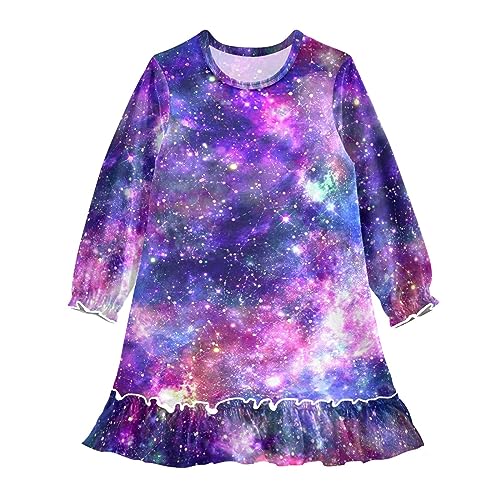 Anantty Mädchen Nachthemd Galaxis Nacht Druck Langarm Schlafanzug Kleider Nachtwäsche Nightdress Pyjamas von Anantty