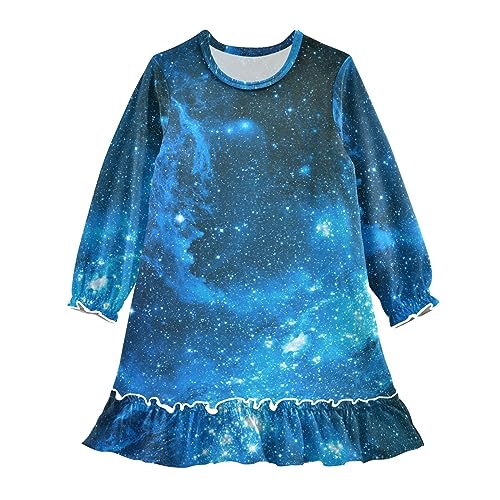 Anantty Mädchen Nachthemd Galaxis Stars Nebel Langarm Schlafanzug Kleider Nachtwäsche Nightdress Pyjamas von Anantty