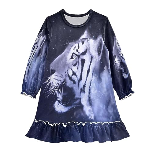 Anantty Mädchen Nachthemd Galaxis Tiger Langarm Schlafanzug Kleider Nachtwäsche Nightdress Pyjamas von Anantty