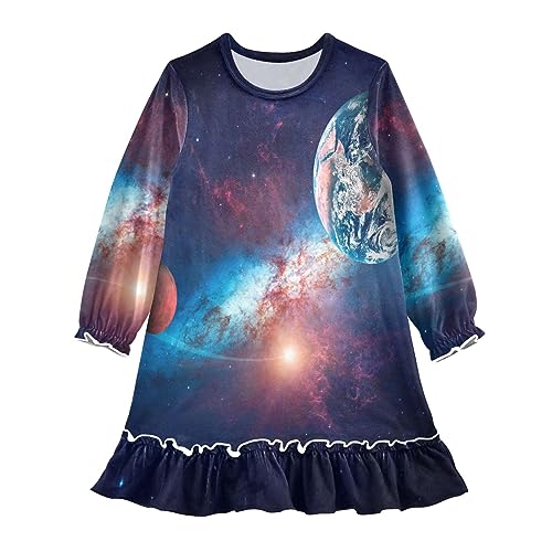 Anantty Mädchen Nachthemd Galaxy Space Earth Langarm Schlafanzug Kleider Nachtwäsche Nightdress Pyjamas von Anantty