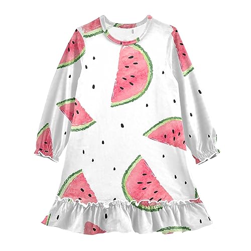 Anantty Mädchen Nachthemd Jahrgang Obst Wassermelone Langarm Schlafanzug Kleider Nachtwäsche Nightdress Pyjamas von Anantty