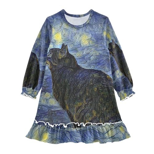Anantty Mädchen Nachthemd Kunst Malerei Shambhala Katze Langarm Schlafanzug Kleider Nachtwäsche Nightdress Pyjamas von Anantty