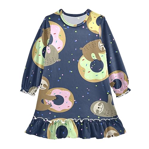 Anantty Mädchen Nachthemd Schön Faultier Donuts Langarm Schlafanzug Kleider Nachtwäsche Nightdress Pyjamas von Anantty