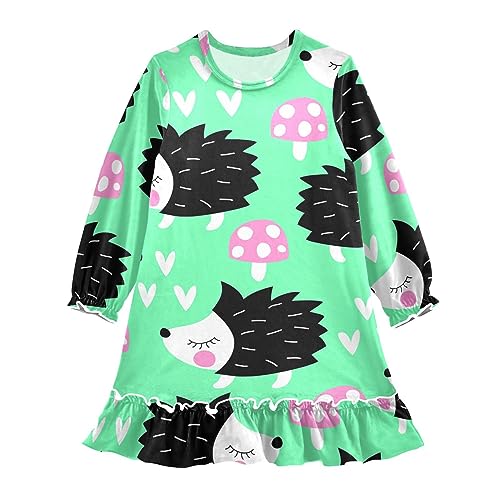 Anantty Mädchen Nachthemd Süß Igel Pilz Langarm Schlafanzug Kleider Nachtwäsche Nightdress Pyjamas von Anantty