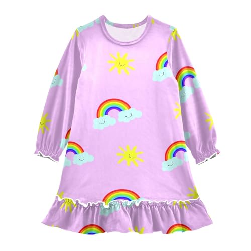 Anantty Mädchen Nachthemd Süß Regenbogen Sonne Muster Langarm Schlafanzug Kleider Nachtwäsche Nightdress Pyjamas von Anantty