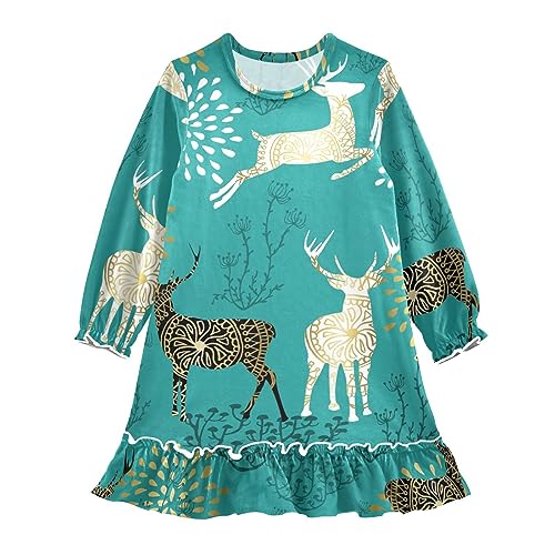 Anantty Mädchen Nachthemd Weihnachten Rentier Hirsch Langarm Schlafanzug Kleider Nachtwäsche Nightdress Pyjamas von Anantty