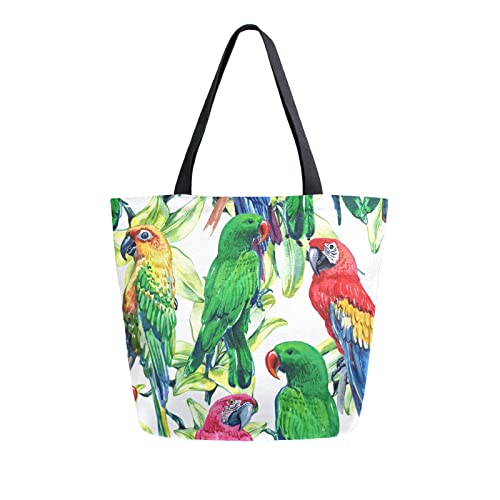 Anantty Tropisch Vogel Ara Papagei Canvas Tote Bag Damen Einkaufstasche Bag Tragetasche Wiederverwendbare Tasche Handtasche mit Innentasche für Shopper Reisetasche von Anantty