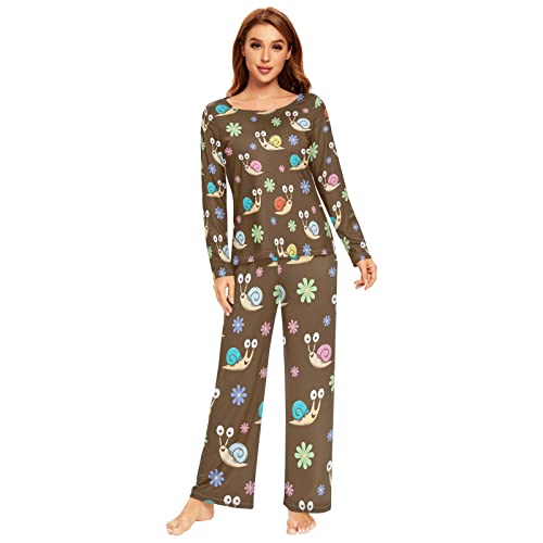 Damen-Pyjama-Set, niedliche Schnecke, Blume, Pyjama-Set, langärmelig, lange Hose, 2-teilig, Loungewear, Nachtwäsche, mehrfarbig, 42 von Anantty