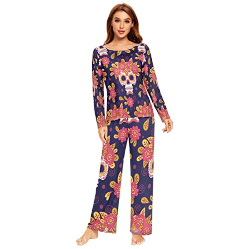 Damen Pyjama-Set Fantasy Tree Pj Set Langarm Top Lange Hose 2-teilig Loungewear Nachtwäsche Nachtwäsche, mehrfarbig, 48 von Anantty