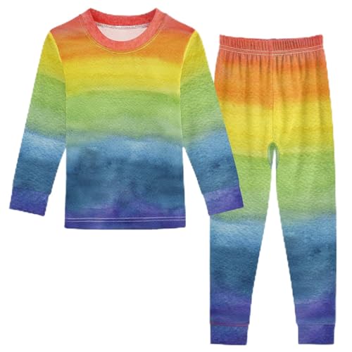 Kinder Schlafanzug Set Aquarell Regenbogen Kunst Malerei Baumwolle Langarm Nachtwäsche Zweiteiliger Pyjama Sets für Mädchen Jungen von Anantty