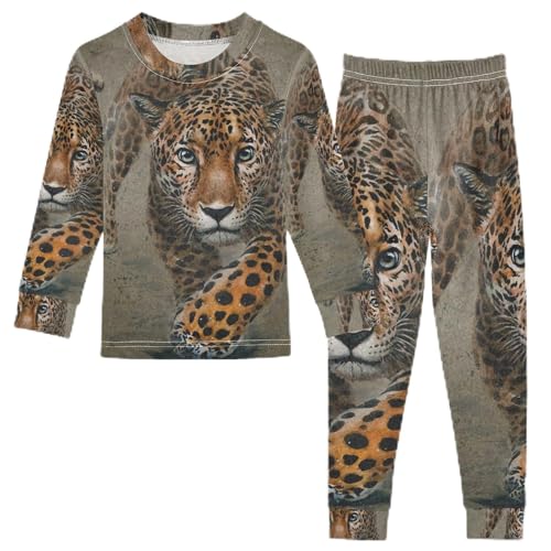 Kinder Schlafanzug Set Aquarell Tier Leopard Baumwolle Langarm Nachtwäsche Zweiteiliger Pyjama Sets für Mädchen Jungen von Anantty