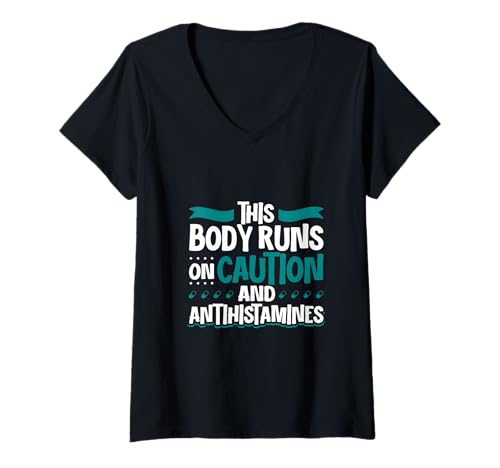 Damen Körper mit Vorsicht - Antihistamin Power T-Shirt mit V-Ausschnitt Damen Körper mit Vorsicht - Antihistamin Power T-Shirt mit V-Ausschnitt von Anaphylaxie Awareness Designs