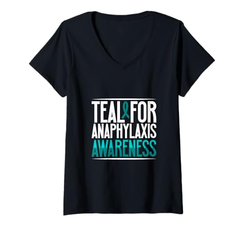 Damen Türkis für Aufklärung - Anaphylaxie T-Shirt mit V-Ausschnitt Damen Türkis für Aufklärung - Anaphylaxie T-Shirt mit V-Ausschnitt von Anaphylaxie Awareness Designs