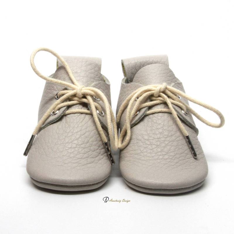 Handgefertigte Leder Baby Oxford Mokassins - Misty Grey von AnastasiyDesign