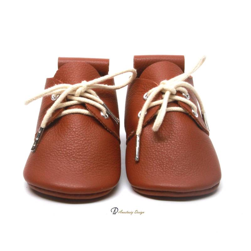 Handgefertigte Leder Baby Oxford Mokassins - Sattelbraun von AnastasiyDesign