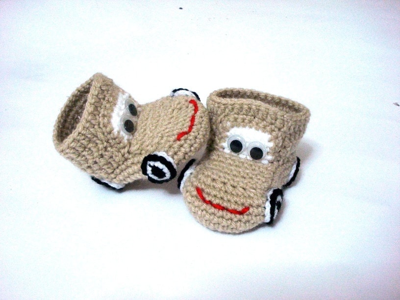 Häkeln Sie Baby-Schuhe, Autos Baby Booties, Beige Creme Braun, Häkeln Babyschuhe 0-12 Monate Baby, Häkelarbeitbaby Schuhe von AnatoliaDreams