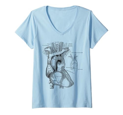 Damen Medizinische Vintage-Illustration des menschlichen Herzens T-Shirt mit V-Ausschnitt von Anatomical Human Heart