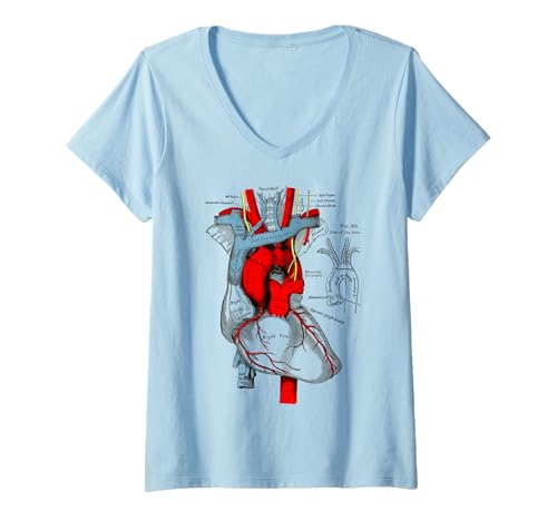 Damen Medizinisches Herz Anatomie Illustration Herz Vintage T-Shirt mit V-Ausschnitt von Anatomical Human Heart