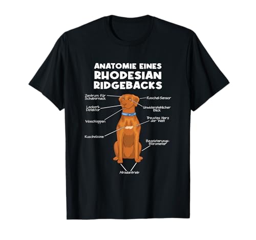 Anatomy of a Rhodesian Ridgeback | Hundebesitzer Rhodesian Ridgeback T-Shirt Schwarz Cartoon Design: Rhodesian Ridgeback Damen Klein Winter von Anatomy of a Rhodesian Ridgeback | Hundebesitzer