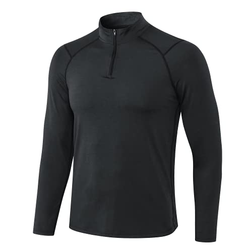Anawakia Herren Viertel-Reißverschluss Langarm Pullover Schnell Trocknendes Laufshirt, schwarz, XX-Large von Anawakia