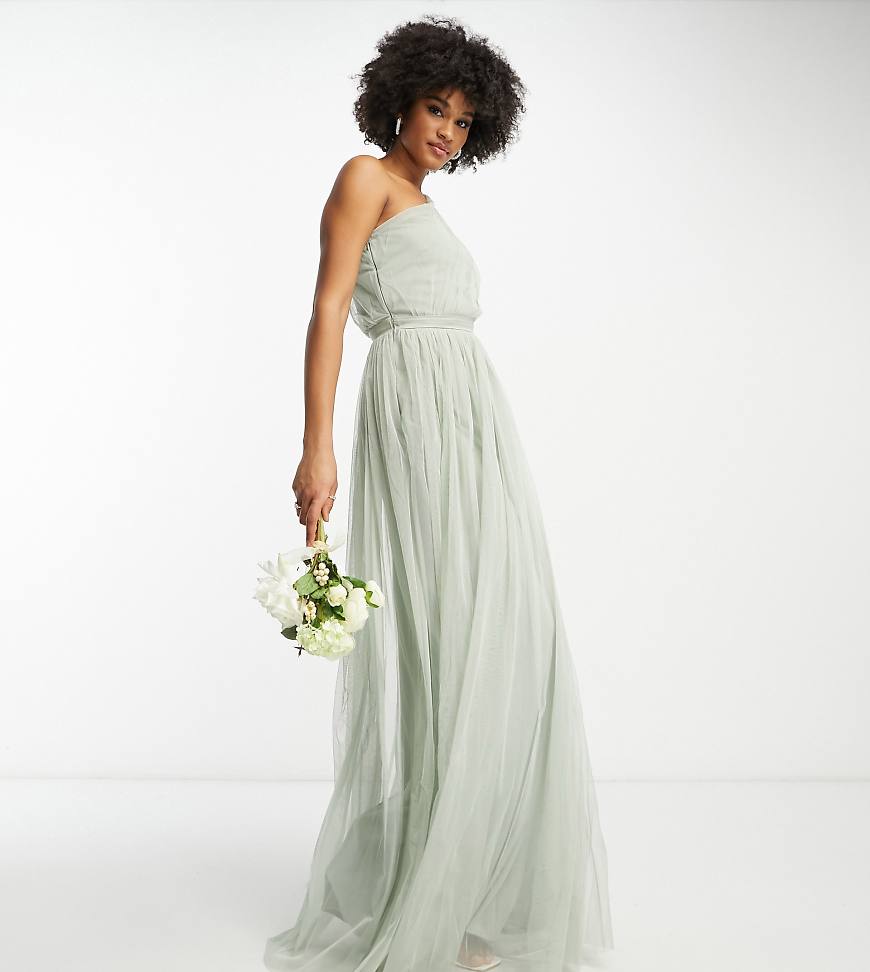 Anaya With Love Tall - Bridesmaid - Brautjungfern-Maxikleid aus Tüll in Salbeigrün mit One-Shoulder-Träger von Anaya Tall