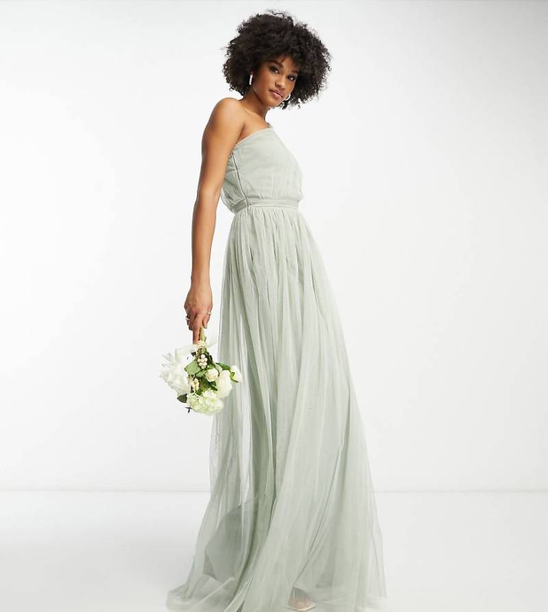 Anaya With Love Tall - Bridesmaid - Brautjungfern-Maxikleid aus Tüll in Salbeigrün mit One-Shoulder-Träger von Anaya Tall