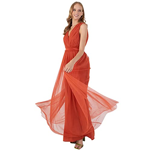 Anaya with Love Damen Dames Maxi Jurk Voor Vrouwen Lange V-hals Met Frilly Faux Wrap Voor Bruiloft Guest Prom Evening Brui Kleid, Cinnamon, 46 EU von Anaya with Love