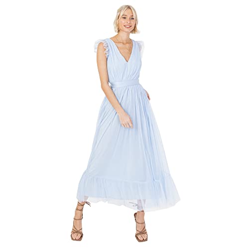 Anaya with Love Damen Ladies Maxi Dress Women V Neckline Sleeveless Frilly for Wedding Guest Bridesmaid Prom Long High Empire Waist Tiered Kleid, Light Blue, 6 von Anaya with Love