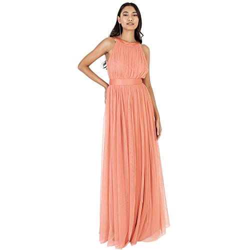 Anaya with Love Damen Ladies Maxi Dress for Women Halter Neck Long Sleeveless with Belt A Line Evening Gown Ball Prom Wedding Guest Bridesmaid Kleid, Coral Pink, 38 EU von Anaya with Love