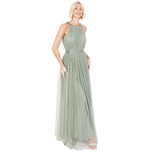 Anaya with Love Damen Ladies Maxi Dress for Women Halter Neck Long Sleeveless with Belt A Line Evening Gown Ball Prom Wedding Guest Bridesmaid Kleid, Forest Green, von Anaya with Love