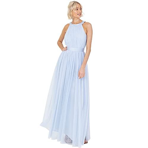 Anaya with Love Damen Ladies Maxi Dress for Women Halter Neck Long Sleeveless with Belt A Line Evening Gown Ball Prom Wedding Guest Bridesmaid Kleid, Light Blue, 34 von Anaya with Love