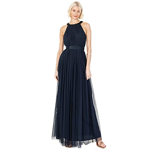 Anaya with Love Damen Ladies Maxi Dress for Women Halter Neck Long Sleeveless with Belt A Line Evening Gown Ball Prom Wedding Guest Bridesmaid Kleid, Navy Blue, 46 EU (Herstellergröße: 18 UK) von Anaya with Love