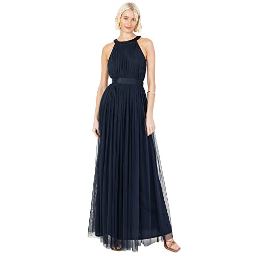 Anaya With Love Damen Ladies Maxi Dress For Women Halter Neck Long Sleeveless Belt A Line Evening Gown Ball Prom Wedding Guest Bridesmaid Kleid, Navy Blue, 40 EU von Anaya with Love