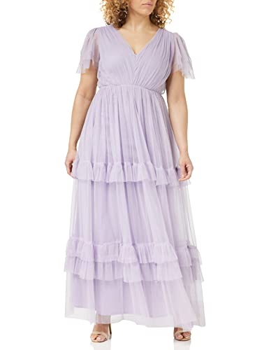 Anaya with Love Damen Short Sleeve Evening Ball Gown Tiered V Neck Bow Tie Bridesmaid Wedding Guest Prom Long Kleid, Dusty Lilac, 46 EU (UK 18) von Anaya with Love