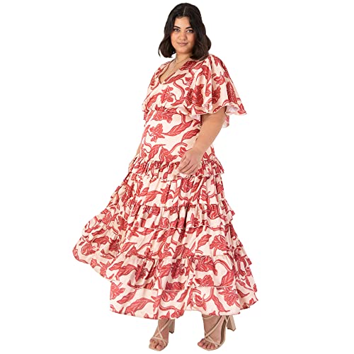 Anaya with Love Damen Ladies Midaxi Dress For Women V Neckline Flutter Short Sleeve Ruffle Tiered For Wedding Guest Evenin Kleid, Floral, 46 EU von Anaya with Love