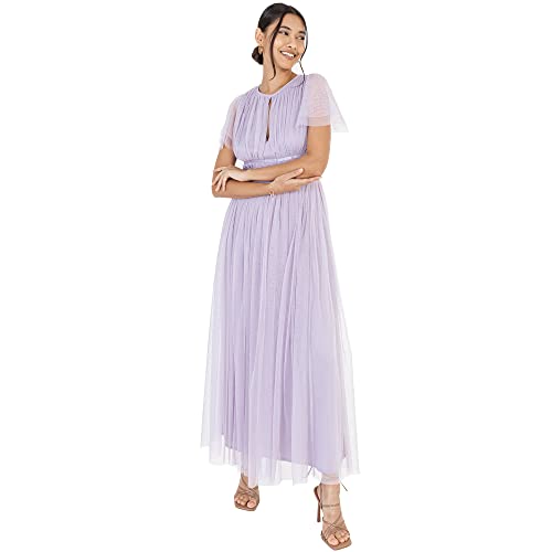 Anaya with Love Damen Ladies Midaxi Dress for Women High Waist Keyhole Short Flutter Sleeve Crew Neckline for Wedding Guest Bridesmaids Prom Kleid, Dusty Lilac, von Anaya with Love