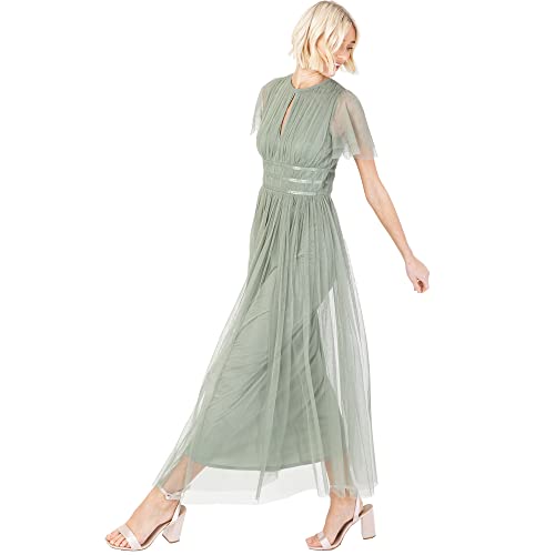 Anaya with Love Damen Ladies Midaxi Dress for Women High Waist Keyhole Short Flutter Sleeve Crew Neckline for Wedding Guest Bridesmaids Prom Kleid, Frosty Green, von Anaya with Love