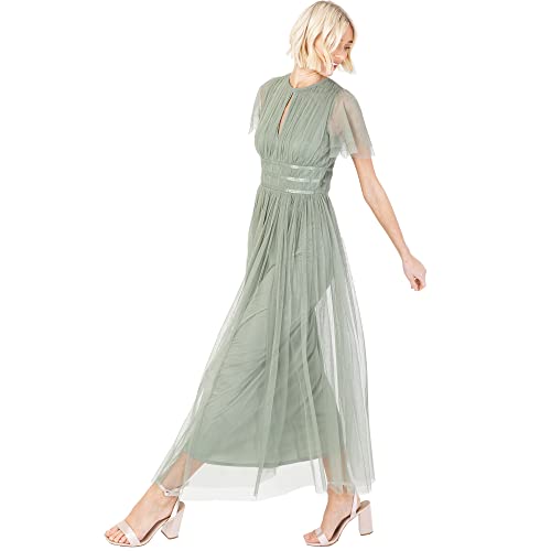 Anaya with Love Damen Ladies Midaxi Dress Women High Waist Keyhole Short Flutter Sleeve Crew Neckline for Wedding Guest Bridesmaids Prom Kleid, Frosty Green, 36 von Anaya with Love