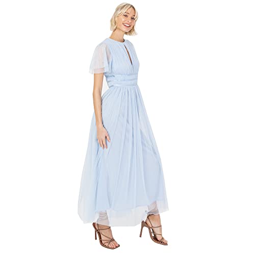 Anaya with Love Damen Ladies Midaxi Dress for Women High Waist Keyhole Short Flutter Sleeve Crew Neckline for Wedding Guest Bridesmaids Prom Kleid, Light Blue, von Anaya with Love