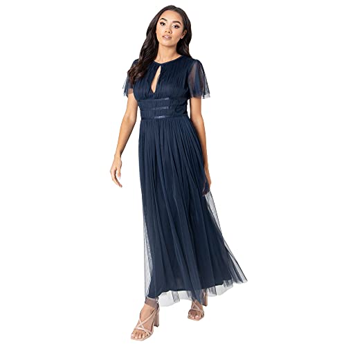 Anaya with Love Damen Ladies Midaxi Dress for Women High Waist Keyhole Short Flutter Sleeve Crew Neckline for Wedding Guest Bridesmaids Prom Kleid, Navy Blue, 34 von Anaya with Love