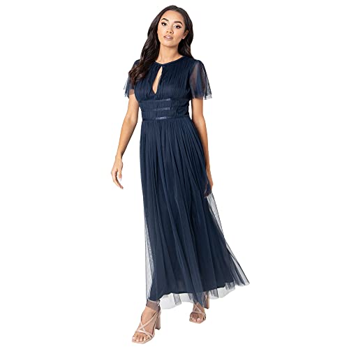 Anaya with Love Damen Ladies Midaxi Dress Women High Waist Keyhole Short Flutter Sleeve Crew Neckline for Wedding Guest Bridesmaids Prom Kleid, Navy Blue, 44 von Anaya with Love