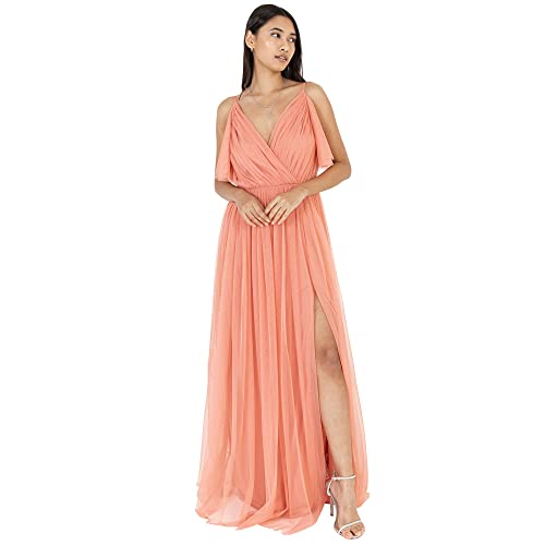 Anaya with Love Damen Dress Maxi Short Sleeve Cami V Neckline Long Length Empire Waist, Coral Pink,34 von Anaya with Love