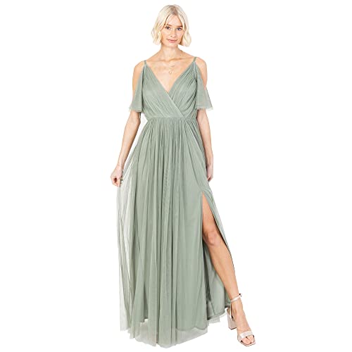Anaya with Love Damen Dress Maxi Short Sleeve Cami V Neckline Long Length Empire Waist, Frosty Green,54 von Anaya with Love