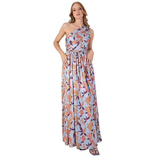 Anaya with Love Damen Ladies Womens Maxi Dress with Slit Split One Shoulder Sleeveless Long Floral for Wedding Guest Summer Evening Gown Kleid, Blue, 34 von Anaya with Love