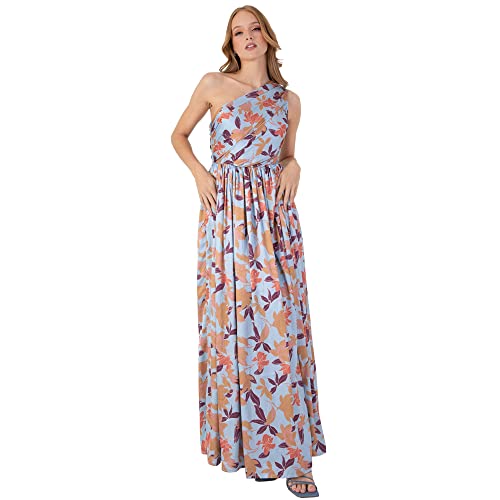 Anaya with Love Damen Ladies Womens Maxi Dress with Slit Split One Shoulder Sleeveless Long Floral for Wedding Guest Summer Evening Gown Kleid, Blue, 44 von Anaya with Love