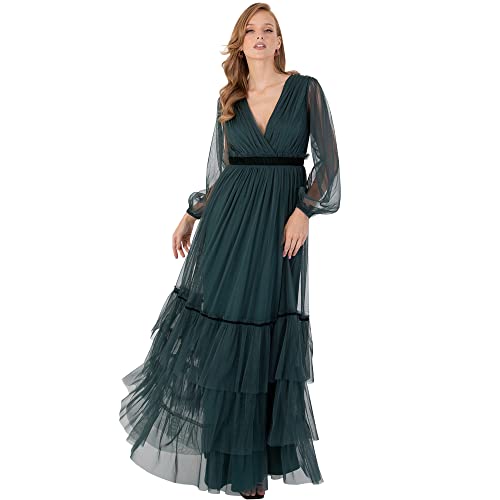 Anaya with Love Damen Damen Langes für Silvester, V-ausschnitt, Kunst-wickeln, Lange Ärmel, Hohe Taille, Smaragdgrün Kleid, Emerald Green, 52 EU von Anaya with Love